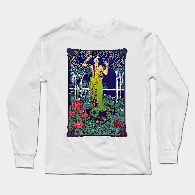 Art Nouveau Lady (green) Long Sleeve T-Shirt by Soth Studio